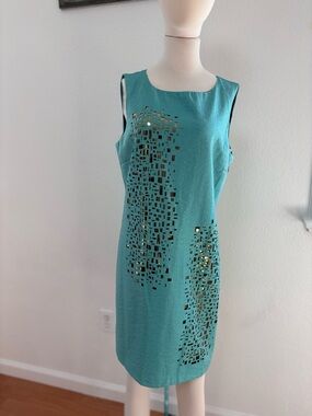 Alexia Admor Teal Mini Dress with Metallic Gold Cutout Pattern